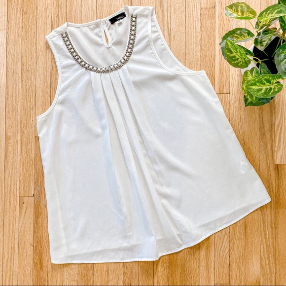 Faisca Beaded Jewel Embellished Neckline Sleeveless White Blouse Size M - Picture 1 of 8